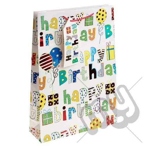 Generic White & Multicoloured Font Happy Birthday Gift Bag - Extra Large x 1pc
