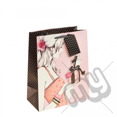 Elegant Lady and a Small Present Gift Bag with Glitter & Crystal Detail - Large x 1pc