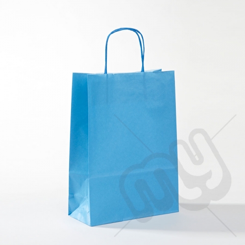 Blue Kraft Paper Bags with Twisted Handles - Medium x 25pcs