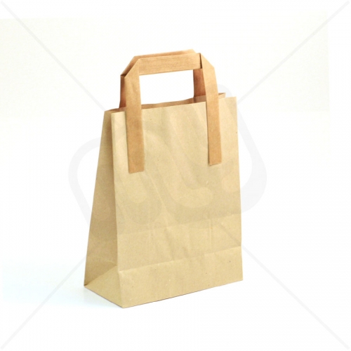 Brown Kraft SOS Carrier Bags With Flat Handles - SMALL x 500pcs